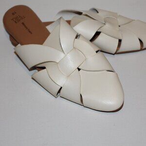 Time & True Cream Woven Faux Leather Slides – Women’s Size 10
